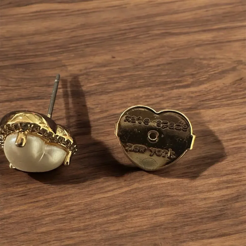 Kate Spade My Love Pavé Heart Studs Gold Plated and Pearl Tone